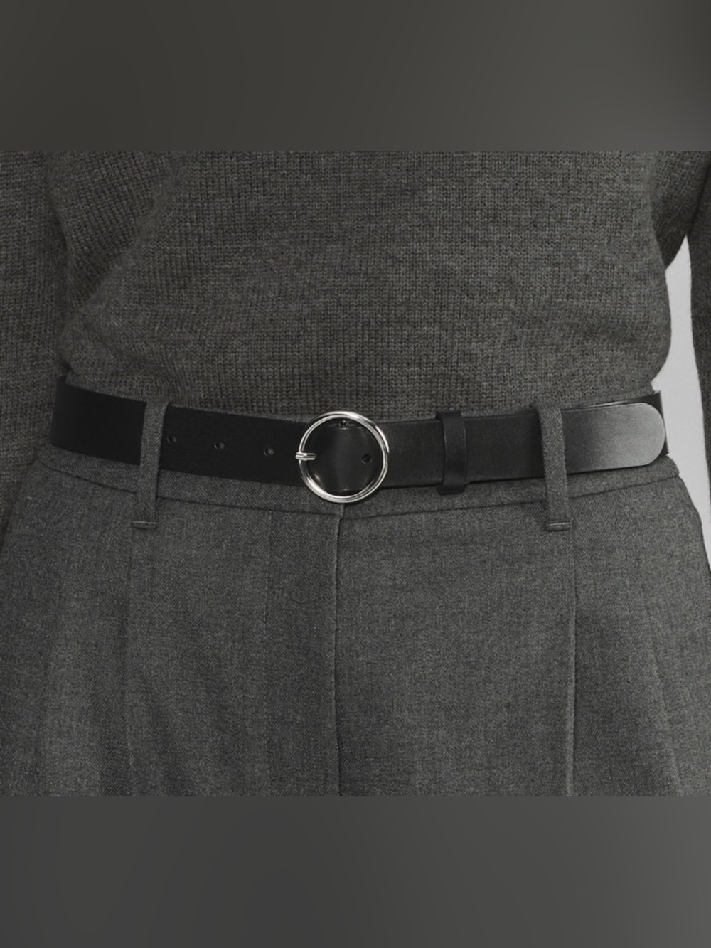 Aritzia Wilfred Free Black Leather Belt with Silver Round Buckle